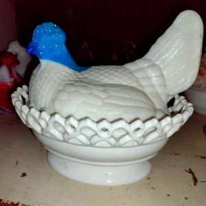 Antique milk glass covered dih
